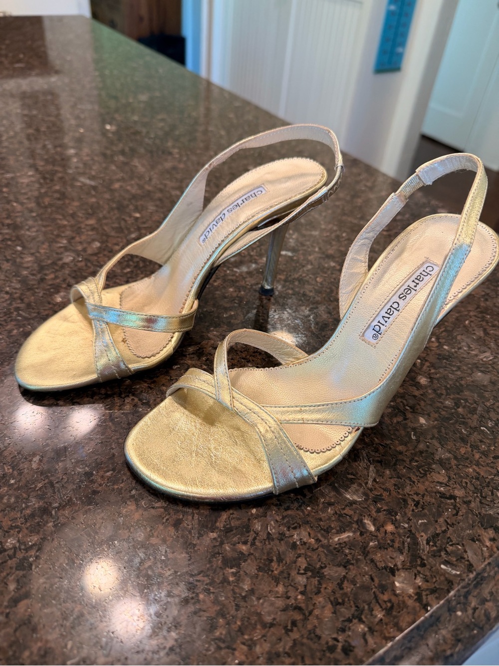 Charles David Metallic Gold Strappy Slingback Heels